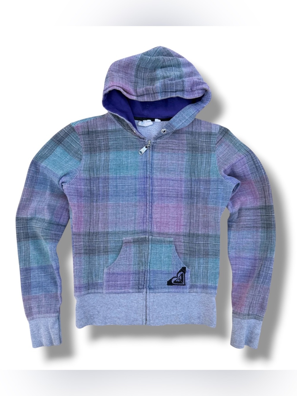 Vintage Y2K Roxy Plaid Zip Up Hoodie Size Medium Grunge Surf Skate